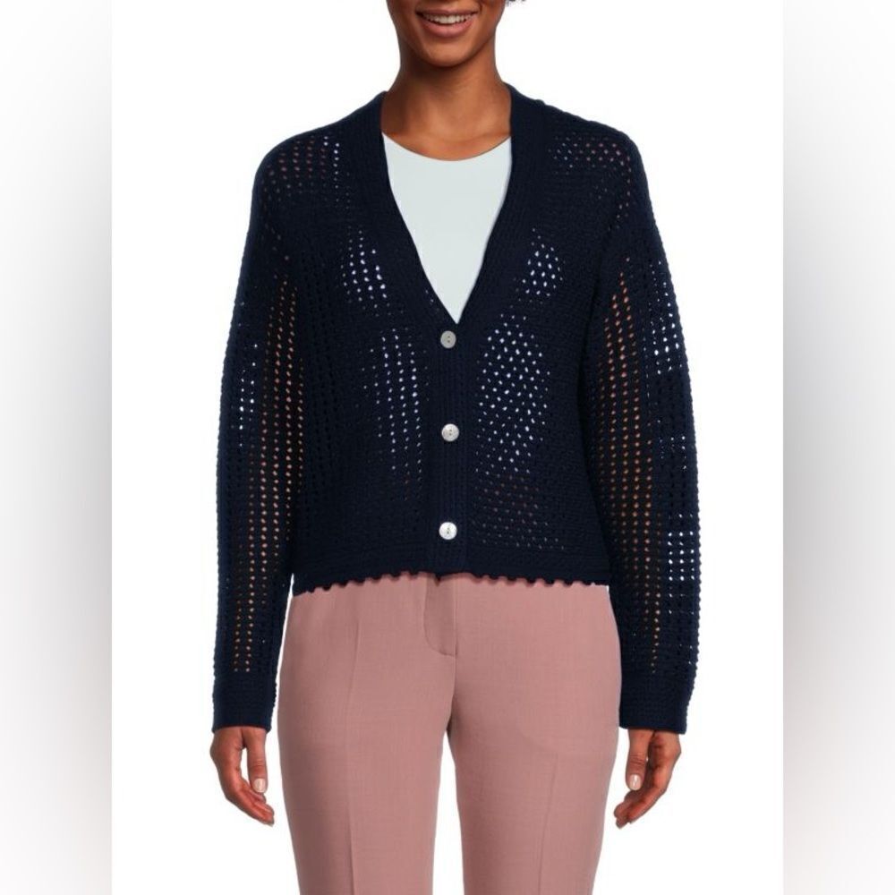 VINCE NWT Crochet Cardigan in Navy Blue size M